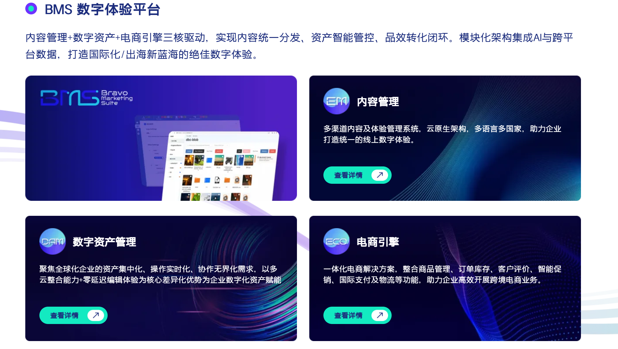 这张图片展示了BMS DXP的三大内容板块