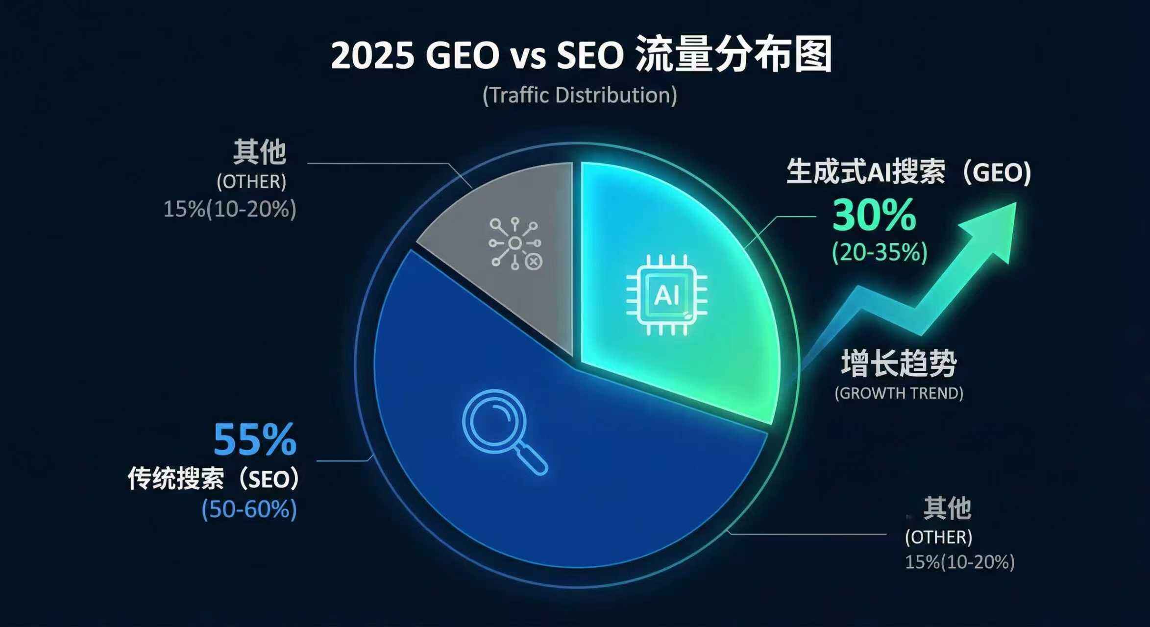这张图片展示了2025GEO和SEO的流量分布详情