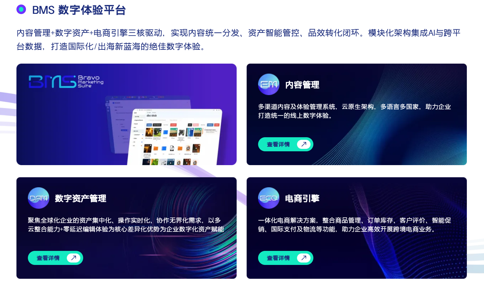 图片展示了BMS DXP的三大核心能力