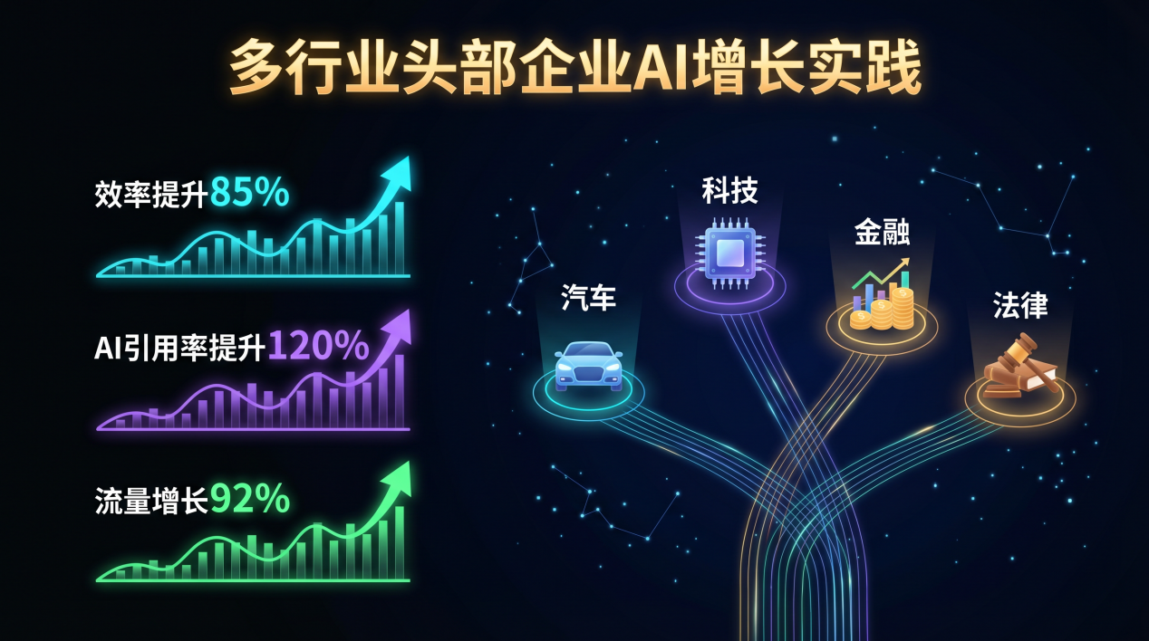 图片展示了多行业头部企业AI增长实践