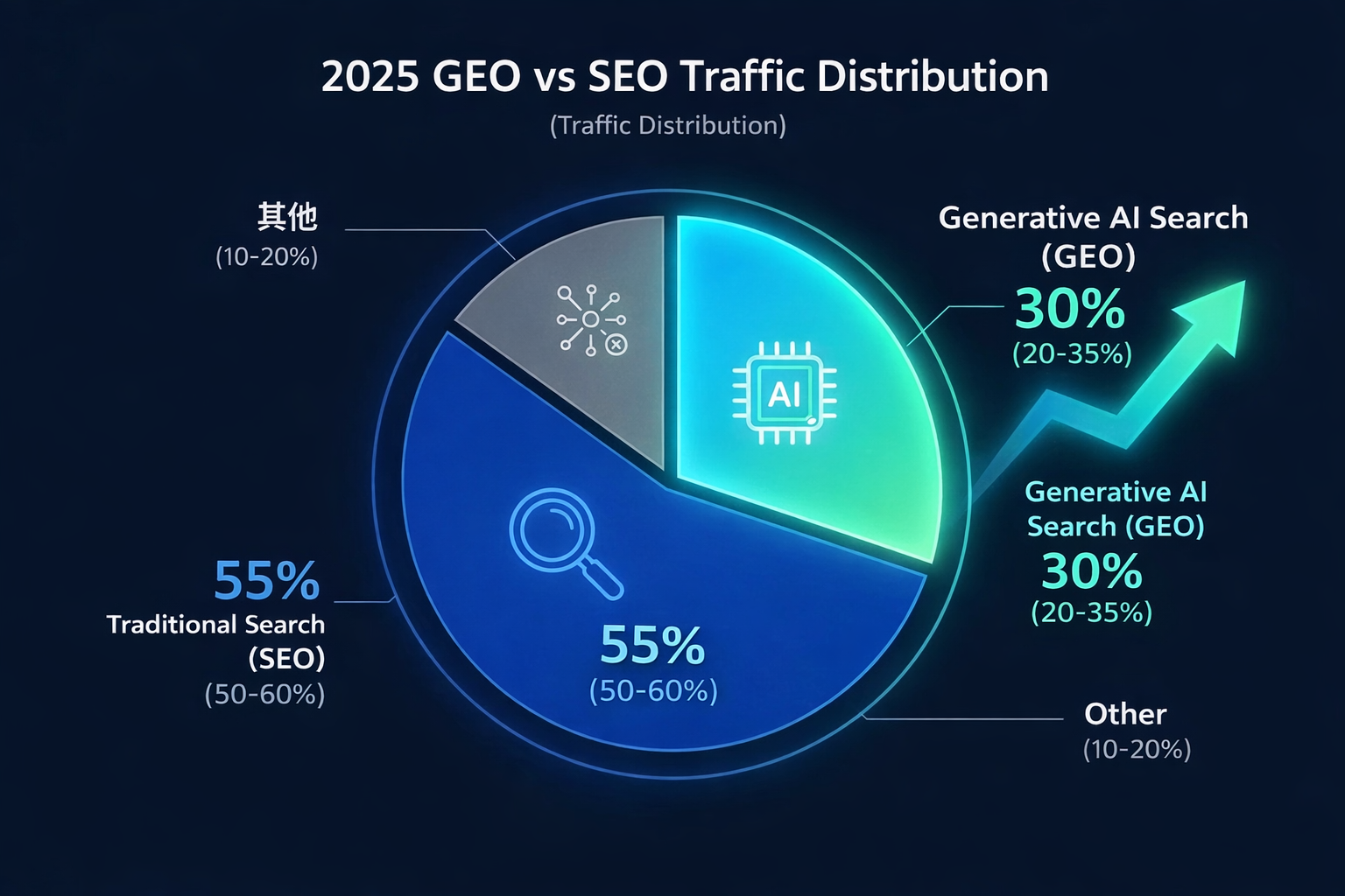 This image shows traffic distribution between GEO and SEO in 2025.