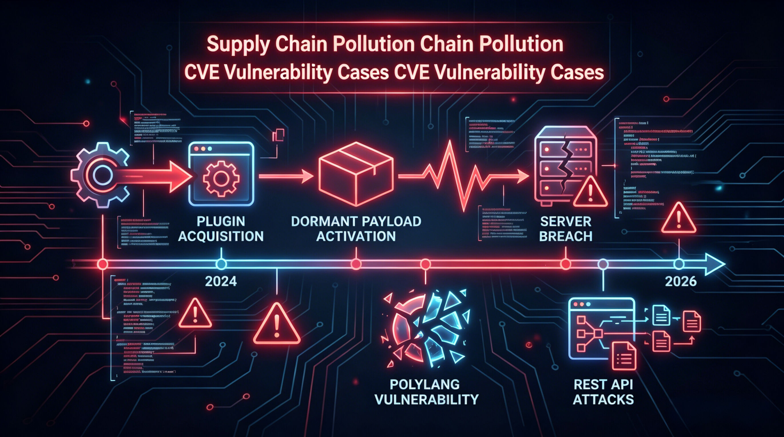 The picture shows the evolution path of supply chain attacks from 2024 to 2026.